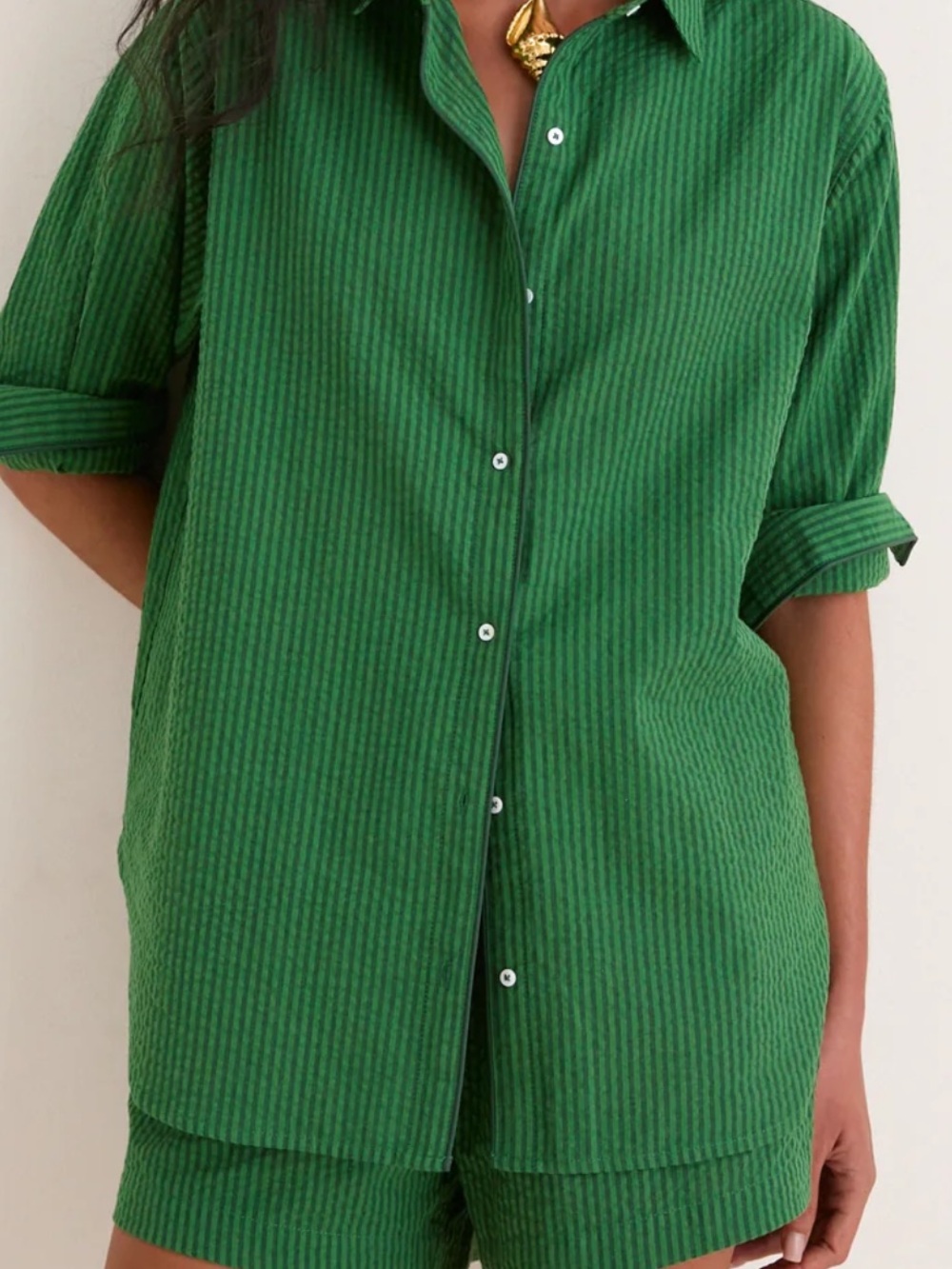 Tuckernuck Green Tonal Stripe Seersucker Button-Down Shirt